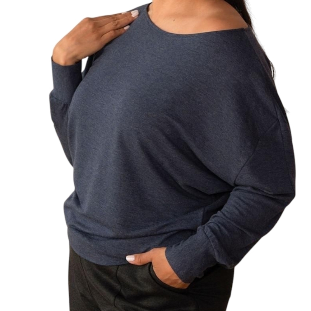 Encircled Dressy Sweatshirt Women XS Navy Bateau Neck Merino Wool